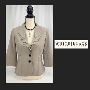 White House Black Market Ruffle Collar Blazer –Fitted - Taupe Beige - Size 6